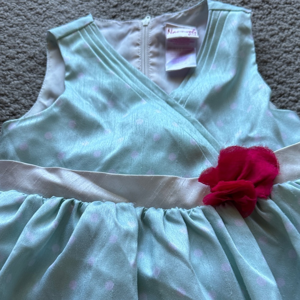 Nannette Mint Green Floral Party Dress with Pink Flower Accent - Picture 5 of 5